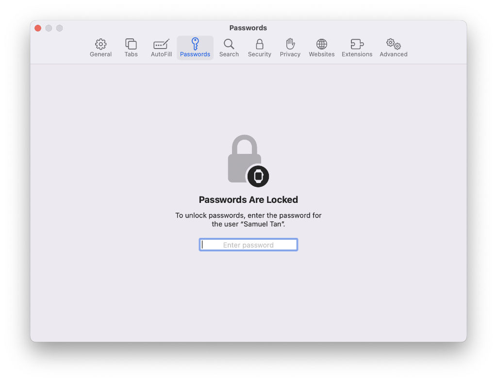 Safari Preferences Password