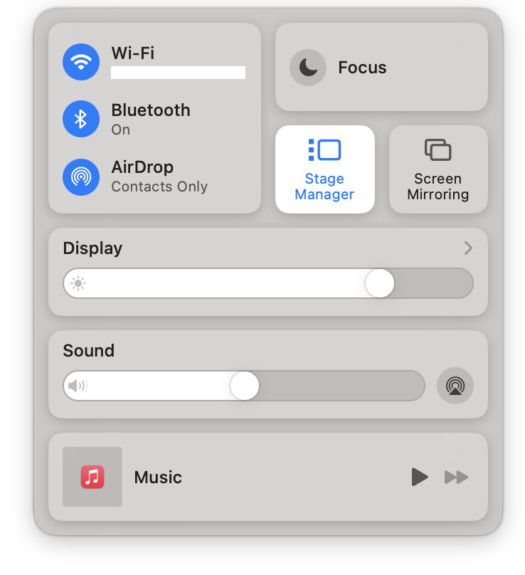 Control Centre on Mac