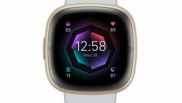 Fitbit Sense 2 bluemist band and gold case