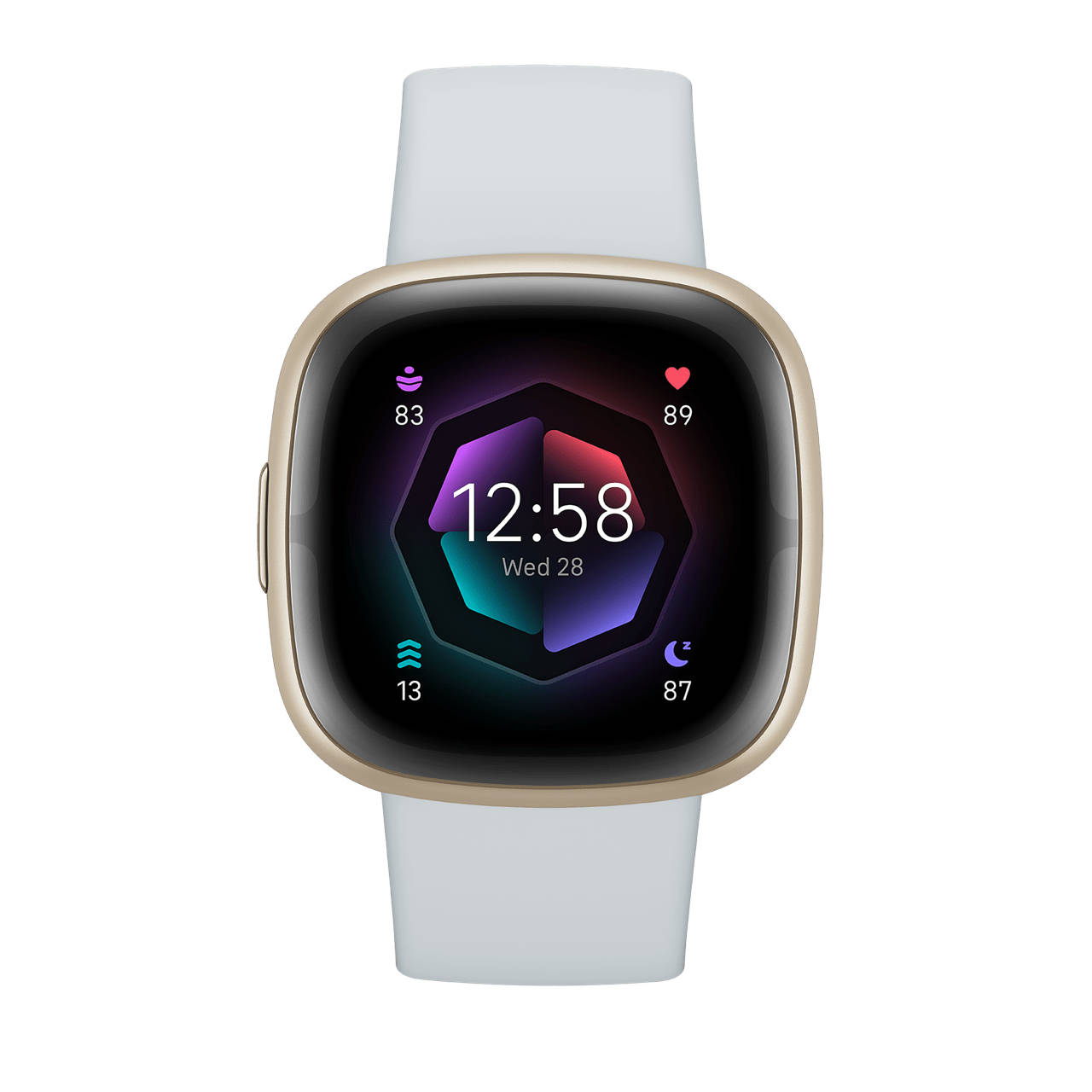 Fitbit Sense 2 bluemist band and gold case